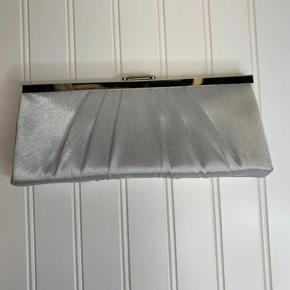 Gunne Sax Jessica McClintock Gray Satin Clutch Clasp